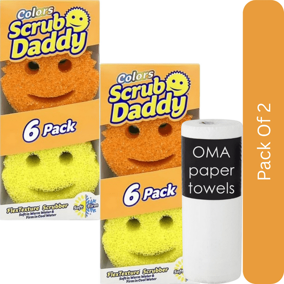 Scrub Daddy Sponges  Multiple Colors (6 Count)-2pk, With Paper Towel By OMA