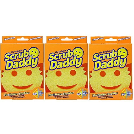 Scrub Daddy The Original FlexTexture Sponge, Soft in Warm Water, Firm in Cold, Deep Cleaning, Dishwasher Safe, Multiuse, Scratch Free, Odor Resistant, Functional, Ergonomic, 3pk