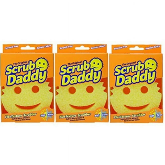 scrub daddy, the original scrub daddy - flextexture sponge, soft in warm water, firm in cold, deep cleaning, dishwasher safe, multiuse, scratch free, odor resistant, functional, ergonomic, 3pk