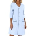 thumbnail image 1 of Scrub Dress Ladies Solid Color Loose Short Sleeved White Lab Nylon Srubs Dress Summer Dresses Light Blue M, 1 of 3