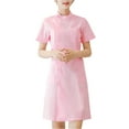 thumbnail image 1 of Scrub Dresses for Women Casual Solid Color Short Sleeve Nur-se Working Uniform Pockets Stretchy V-Neck Holiday Workwear Pink, 1 of 5