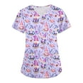 thumbnail image 1 of Scrub For Women Petite，Womens Scrub Tops - Short Sleeve V-Neck Easter Printed Scrub Top Women Uniform Shirts with Side Pockets，Purple，XXXXL, 1 of 4