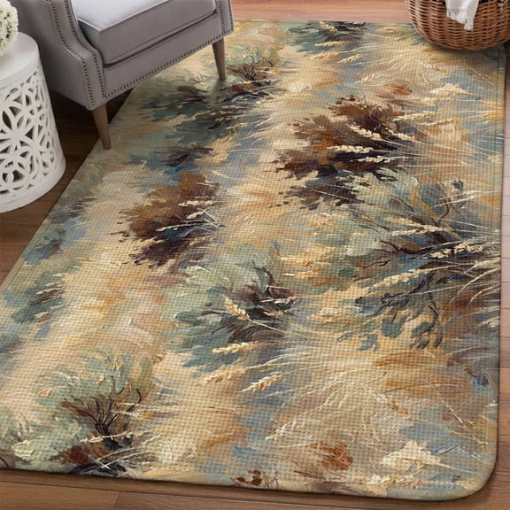 Scrub Grass Area Rugs for Living Room 5x6, Rustic Western Tan Khaki Green Desert Wilderness Washable Area Rug Non Slip, Stain Resist Linen Carpet for Bedroom, Dining Room, Entryway, Entrance