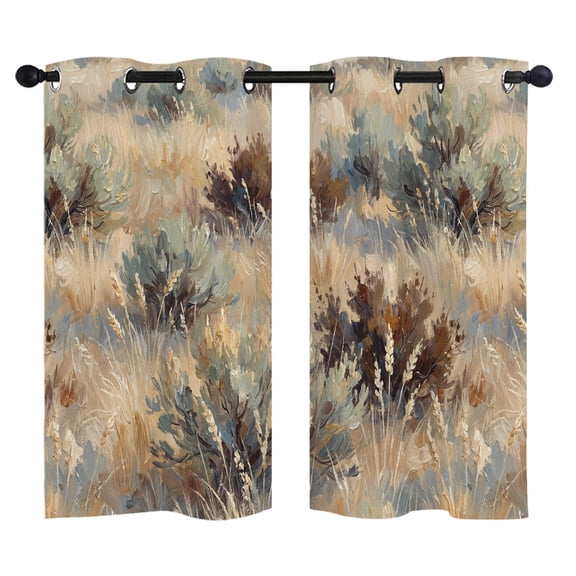 Scrub Grass Blackout Curtains 39 Inches Long, Rustic Western Tan Khaki Green Desert Wilderness Thermal Insulated Room Darkening Drapes with Grommets for Living Room 27.5"W x 39"L, 2 Panels
