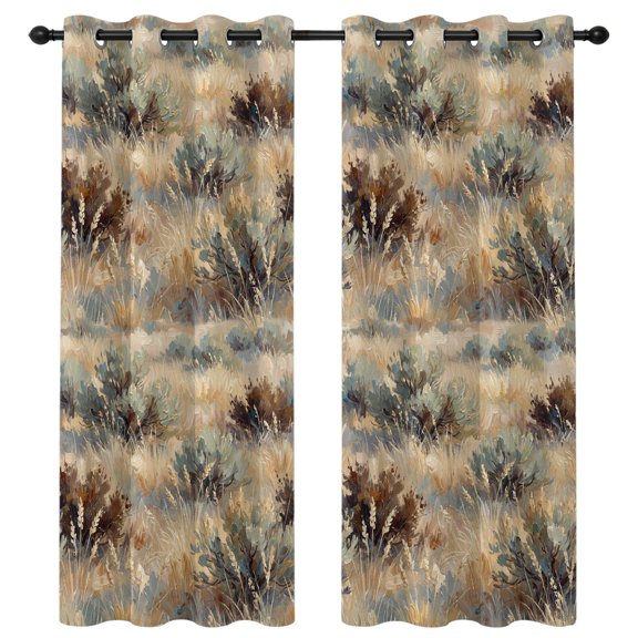 Scrub Grass Blackout Curtains 96 Inches Long, Rustic Western Tan Khaki Green Desert Wilderness Thermal Insulated Room Darkening Drapes with Grommets for Living Room 52"W x 96"L, 2 Panels