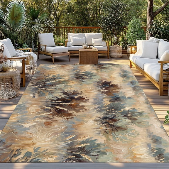 Scrub Grass Indoor Outdoor Rugs 4x6 Ft, Rustic Western Tan Khaki Green Desert Wilderness Outdoor Patio Rugs Mat Washable Outside Area Rugs Carpet for Porch Deck RV Camping Pool Balcony Backyard