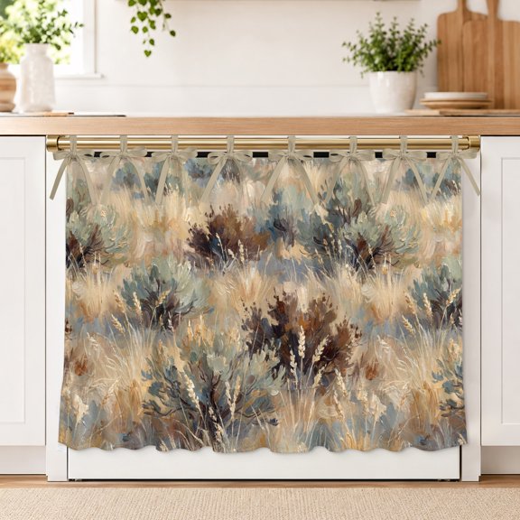 Scrub Grass Oven Skirt Curtain for Kitchen Decor 32 x 24 Inch Rustic Western Tan Khaki Green Desert Wilderness Ruffle Oven Door Cover with Ties, Decorative Oven Skirt for Dishwasher, Stove, Cabinet
