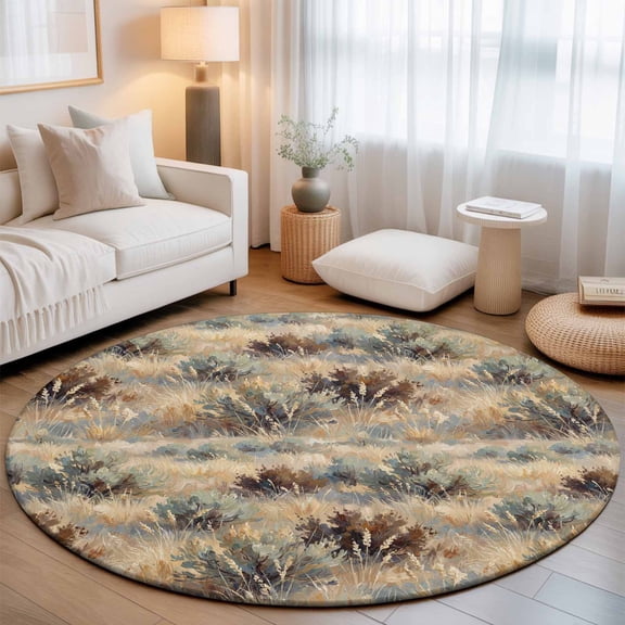 Scrub Grass Small Round Rug 3Ft Rustic Western Tan Khaki Green Desert Wilderness Area Rugs Washable Non Slip Indoor Floor Mats Circle Carpet for Living Room Bedroom Dining Room Home Decor