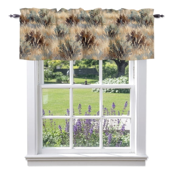Scrub Grass Window Valance for Kitchen, Rustic Western Tan Khaki Green Desert Wilderness Rod Pocket Short Curtains for Bathroom Bedroom Small Window, Light Filtering Decorative Valances, 60x18 Inches