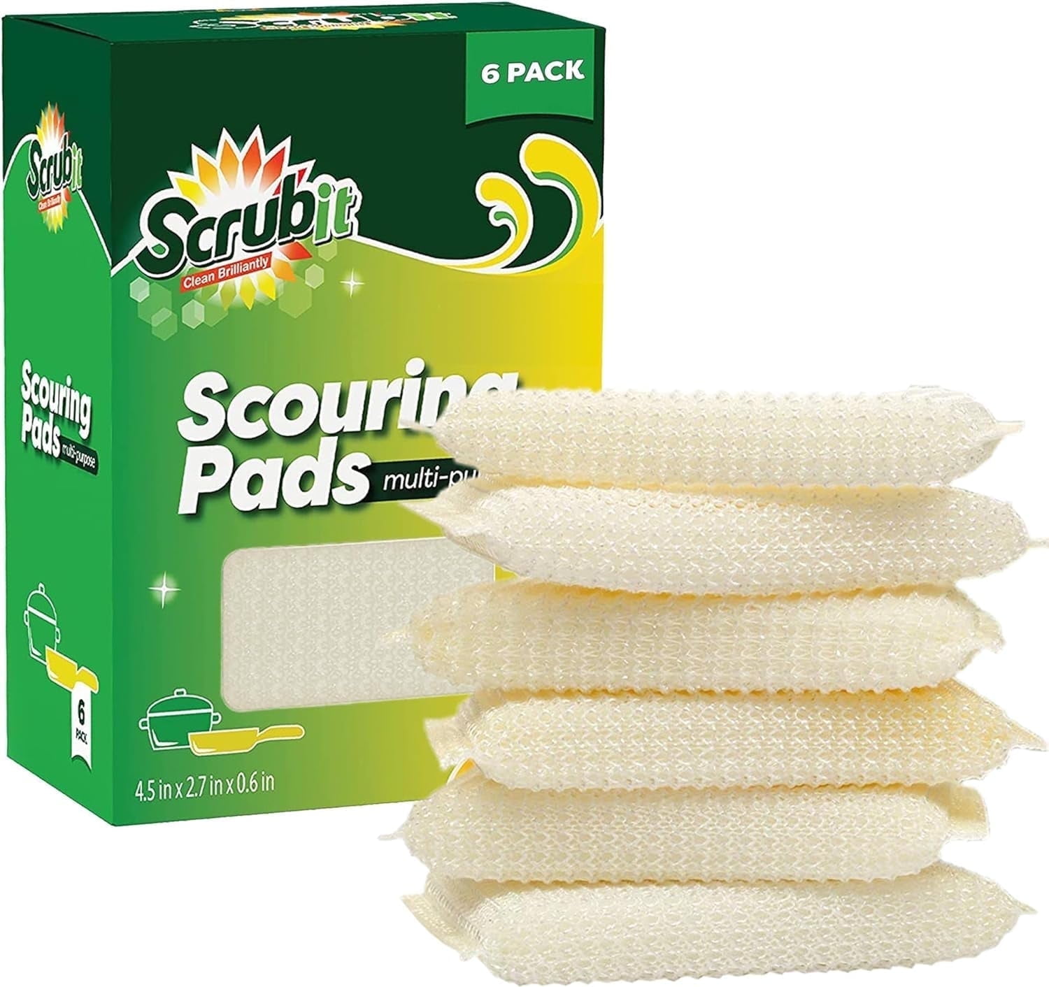Scrub-It Multi-Purpose Non-Scratch Scouring Pads - Ideal for Pots, Pans, Dishes, Utensils, and Non-Stick Cookware - Versatile Sponge Scrubbers for Kitchen, Bathroom & More - 6 Pack