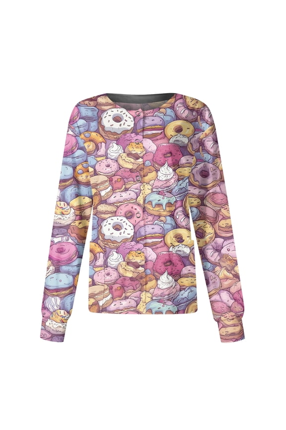 Scrub Jacket for Women Easter Snap Front Cute Bunny Graphic Long Sleeve Scrubs Jacket Nurse Uniforms Workwear Shirts with Pockets