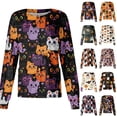 thumbnail image 1 of Scrub Jackets for Woman Long Sleeve Print Scrub Tops Plus Size Snap Front Nurse Working Uniform, 1 of 6