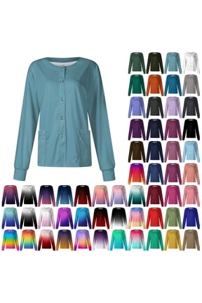 Scrub Jackets for Women Stretchy Gradient Patterned Long Sleeve Scrubs Uniforms Button Down Nursing Shirt with Pockets Gray S