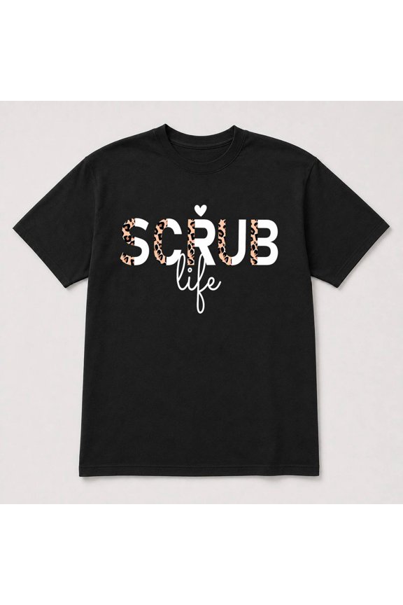 Scrub Life Leopard Print Heart Graphic T-Shirt, Unisex Classic Fit, Cotton-Rich 180 GSM, Front Design