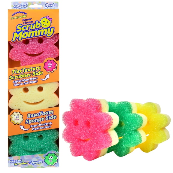 Scrub Daddy Scrub Mommy Power Flower Dual-Sided Cleaning Sponges, 3 Count