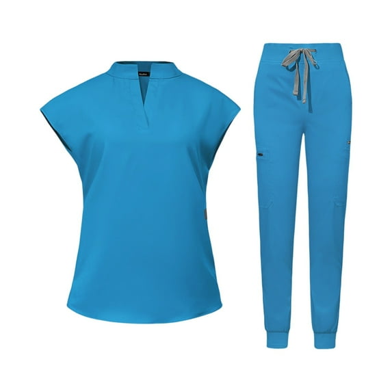 Scrub Pants for Women Christmas, Nursing Sets Healthcare Work Uniforms with Pockets Lightweight Polyester Nurse Outfits Elastic Waist Medical Scrubs Wrinkle-Free Workwear Blue Xs