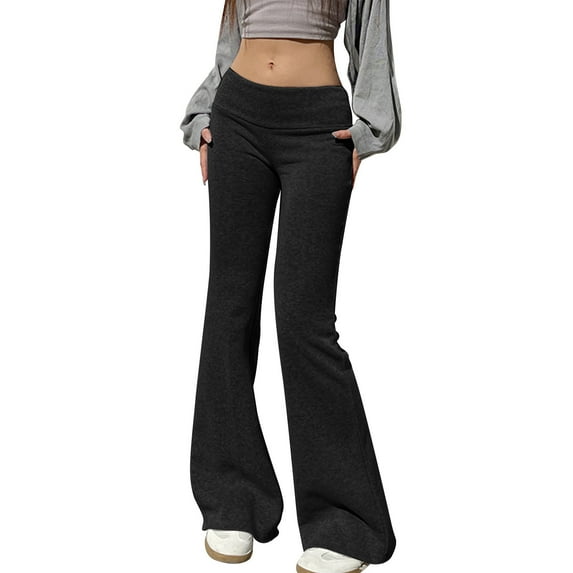 Scrub Pants for Women New Flared Sweatpants for Women Casual Loose Fitted Comfy Yoga Pants Elegant Thin Fleece Trousers with Pockets Black M