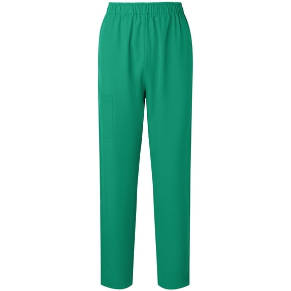 Scrub Pants for Women Solid Color Straight Leg Elastic Waist Nursing Worker Trousers with Pockets Green M