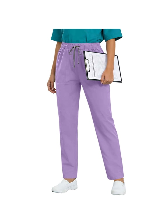 Scrub Pants for Women Straight Leg Drawstring Elastic Waist Pants with Pockets Soft Stretch Mid Rise Medical Pants