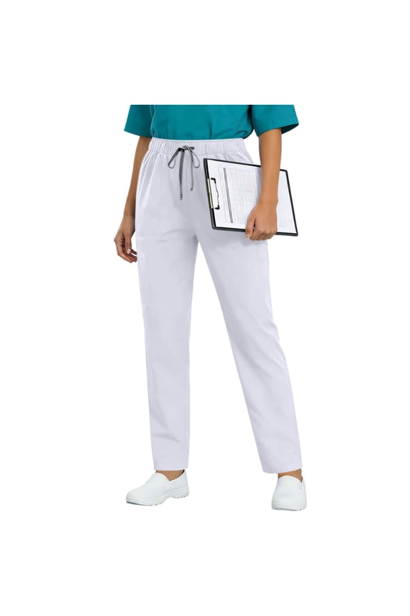 Scrub Pants for Women Straight Leg Drawstring Elastic Waist Pants with Pockets Soft Stretch Mid Rise Medical Pants