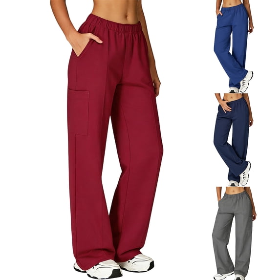 Scrub Pants for Women Straight Leg Drawstring Soft Stretch Medical Scrub Pants with Pockets, S