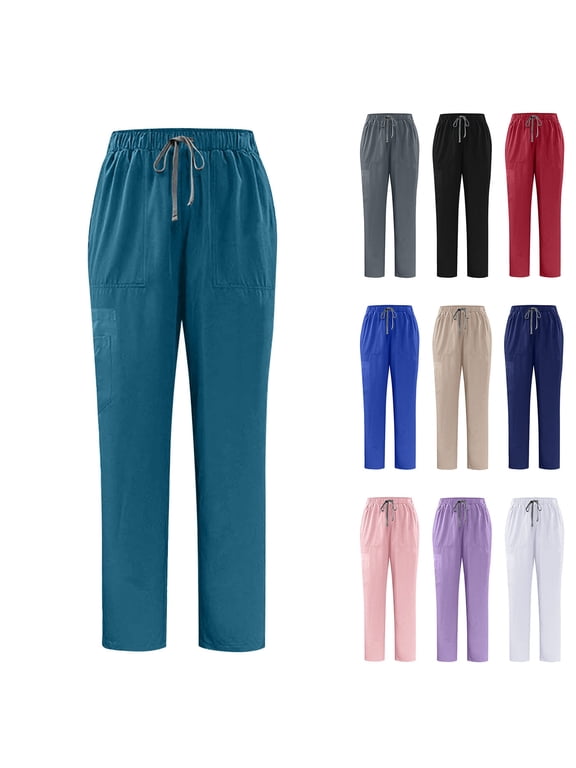 Husipze Scrub Pants for Women Straight Leg High Waisted Modern Classic Medical Trousers Elastic Waist Nursing Worker Pant Black XS