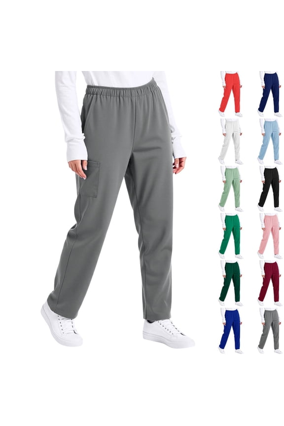 Scrub Pants for Women Straight Leg Medical Scrub Pants with Pockets - Drawstring Soft Stretch Women Scrub Pant Gray L