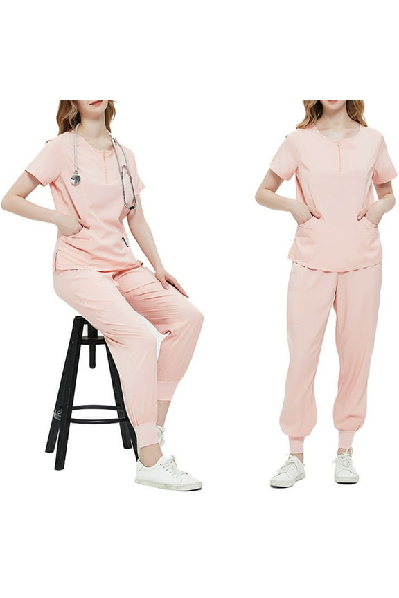 Scrub Set Clearance 2024! AIEOTT Scrubs Set for Women, Women Scrubs Top V Neck Solid Colour Uniform Nursing Short Sleeve Blouse and Pants