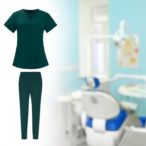 Scrub Set SPA Scrubs 62cm-86cm Elastic Waist Fashion Top Pants Breathable Soft Working Uniform Workwear Scrubs for Yoga Jogger Doctors Nurse Green S