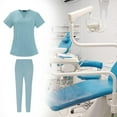 thumbnail image 1 of Scrub Set SPA Scrubs 62cm-86cm Elastic Waist Fashion Top Pants Breathable Soft Working Uniform Workwear Scrubs for Yoga Jogger Doctors Nurse Light Blue Color L, 1 of 10