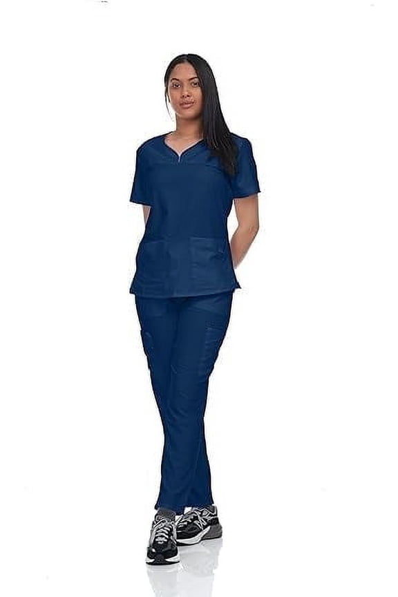 Scrub Set Top and Pants with 4 Pockets Stretch Fabric Lightweight Nurse Uniform Set for Home Attendant