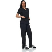 FLEX CORE NEW YORK Scrub Set Top and Pants with 4 Pockets Stretch Fabric Lightweight Nurse Uniform Set for Home Attendant