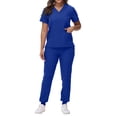 thumbnail image 1 of Scrub Set for Women Short Sleeve Solid Color V-Neck Medical Uniform with Pockets Top and Pants Nurse Workwear for Dental Assistant Esthetician Lab Technician Turquoise B XXL, 1 of 5