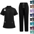 thumbnail image 1 of Scrub Set Womens Quick Dry Cool Stretch Stand Collar Top and Cargo Pant Black S, 1 of 3