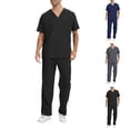 thumbnail image 1 of Scrub Set for Men V Neck Short Sleeve Scrubs Top and Wide Leg Jogger Pants Wrinkle-Resist Comfort 2 Pieces Outfit, 2XL, 1 of 9