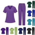 thumbnail image 1 of Scrub Set for Women Modern Fit V-Neck Short Sleeve Top & Multi-Pocket Cargo Pants with Yoga Waistband, #03 Dark Purple, XXL, 1 of 4