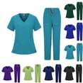 thumbnail image 1 of Scrub Set for Women Modern Fit V-Neck Short Sleeve Top & Multi-Pocket Cargo Pants with Yoga Waistband, #03 Turquoise, L, 1 of 4