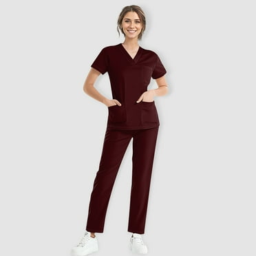Scrub Set for Women Nursing Uniform V-Neck Scrub Set Comfortable & Durable Medical Uniform with Pockets, Short Sleeve Top and Pants
