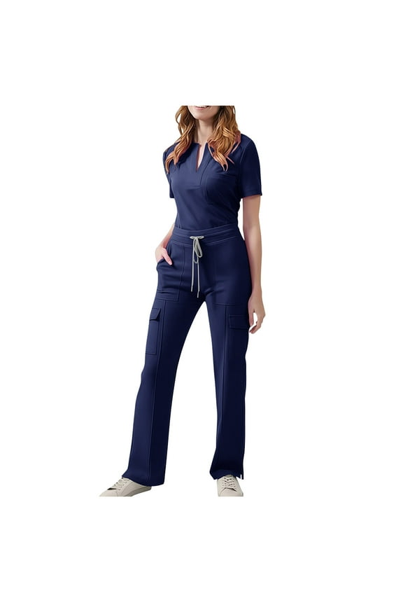 Scrub Set for Women V-Neck Short Sleeve Surgical Uniform, Breathable Doctor Nurse Outfits, Easy Care Medical Scrubs Clothing, Comfort Pullover Tops