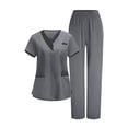 thumbnail image 1 of Scrub Sets Cleaning Uniform for Women Multi Pockets V-Neck Top & Straight Leg Pants Scrubs Set, 1 of 9