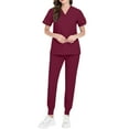 thumbnail image 1 of Scrub Sets For Women,2 Pieces Scrub Sets for Women Medical Wide Leg Stretch Plus Size Yoga Jogger Nursing Scrubs Sets - Wine - S, 1 of 3