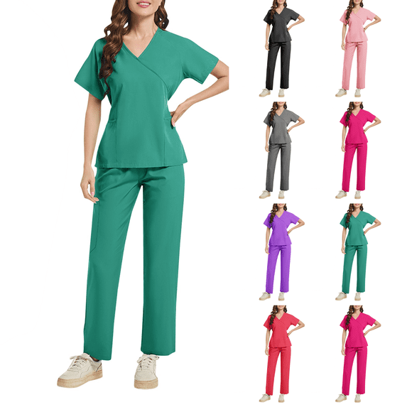 Scrub Sets for Woman V Neck Top with Cargo Pant Pockets Nurse Top Pull On Scrubs Bottom Comfy Durable Nursing Scrubs for Healthcare Professionals Cyan XL