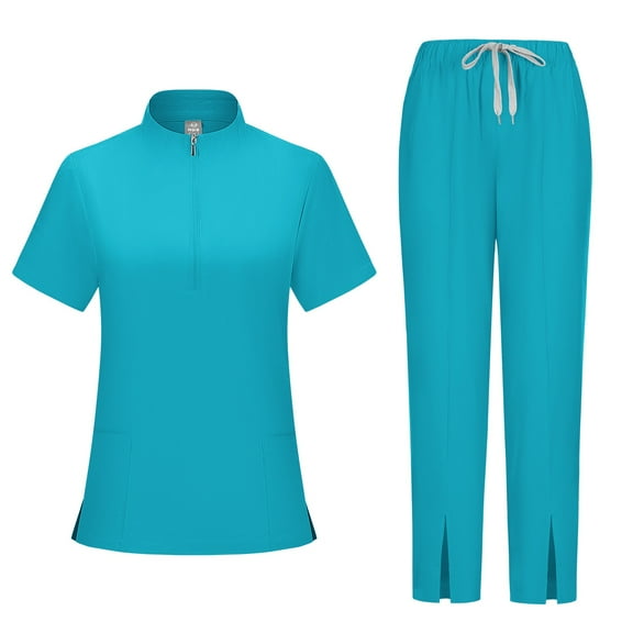 Scrub Sets for Women 2026 Spring Summer Short Sleeve Scrub Top & Jogger Pant Stretch Nursing Scrubs Set Quick Dry Medical Uniform with Pockets Sky Blue XL