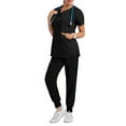 thumbnail image 1 of Scrub Sets for Women 2026 Spring Summer V-Neck Scrub Top and Jogger Pants Quick Dry Nursing Scrubs Set Stretch Uniform Suits with Multi Pocket for Nurse Esthetician Black L, 1 of 4