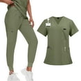 thumbnail image 1 of Scrub Sets for Women Petite 2026 Spring Summer V-Neck Scrub Top & Jogger Scrub Pants Stretch Nursing Scrubs Set Quick Dry Medical Uniform Suits with Multi Pocket for Nurse Esthetician Army Green M, 1 of 5