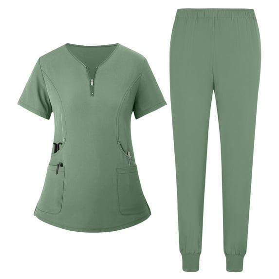 Scrub Sets for Women Petite Spring Summer V-Neck Scrub Top and Jogger Pants Stretch Nursing Scrubs Set Quick Dry Working Uniforms with Multi Pocket for Doctors, Nurses Mint Green XL