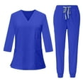 thumbnail image 1 of Scrub Sets for Women Spring Summer V-Neck Scrub Top and Jogger Pants Quick Dry Nursing Scrubs Set Stretch Working Uniforms with Multi Pocket for Doctors, Nurses Blue S, 1 of 4