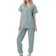thumbnail image 1 of Scrub Sets for Women qolati Two Piece Outfits Short Sleeve V-Neck Scrub Shirts and Jogger Pants with Pocket Summer Athletic Stretch Workwear Working Uniforms, 1 of 2