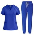 thumbnail image 1 of Scrub Sets for Woman 2025 Basic Jogger Scrub Set Nursing Uniform Stretch V-Neck Top & Drawstring Cargo Pants, 1 of 2