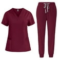 thumbnail image 1 of Scrub Sets for Woman 2025 Basic Jogger Scrub Set Nursing Uniform Stretch V-Neck Top & Drawstring Cargo Pants, 1 of 2
